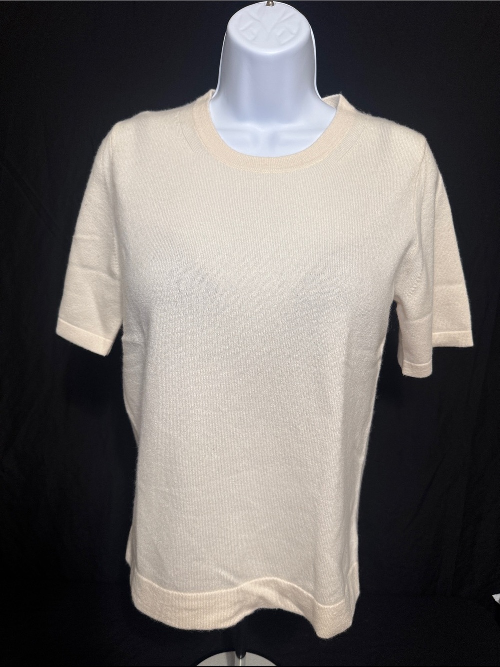 Pure Collection Cream Short-Sleeve Crew Neck Knit Top